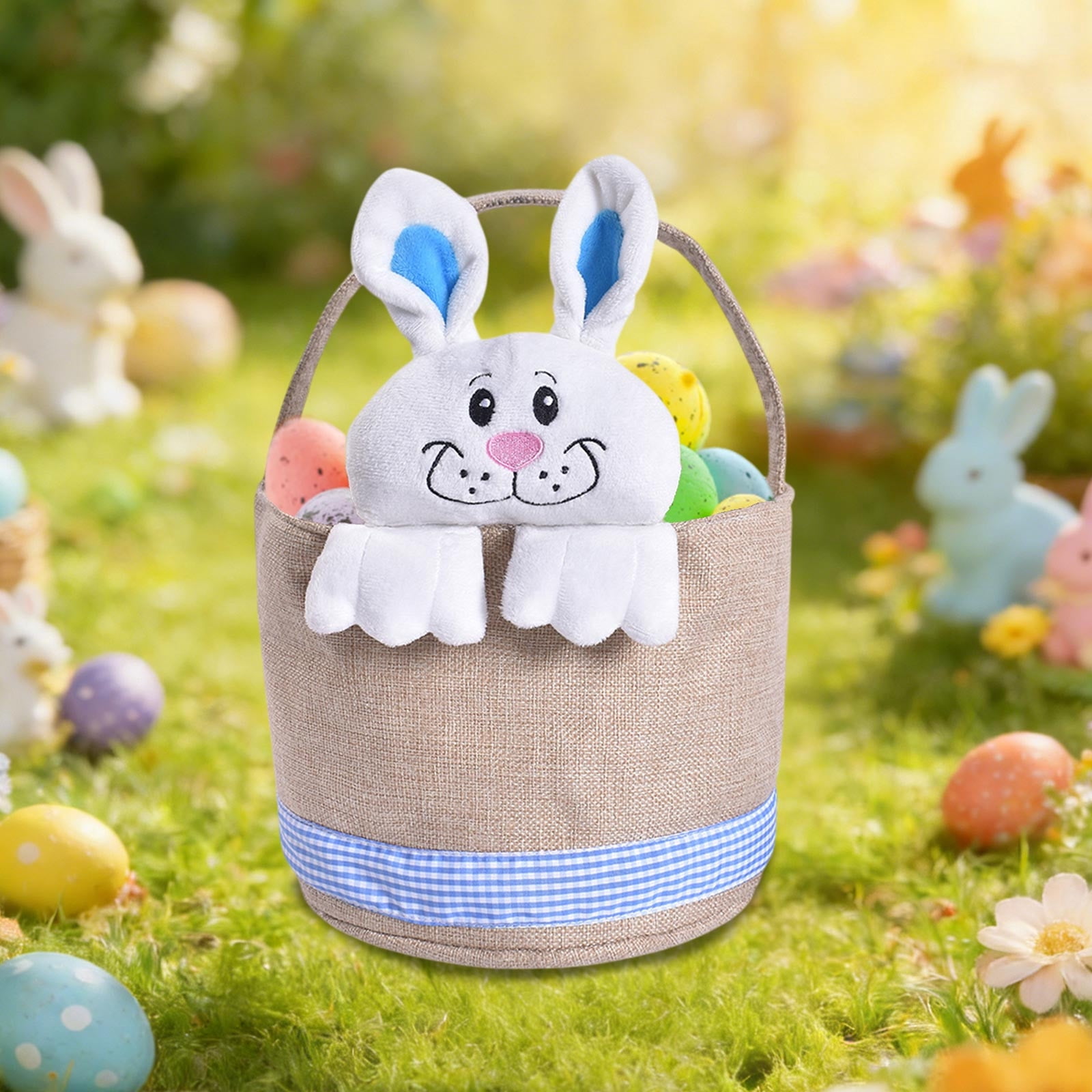 Lunxisen 2 Pcs Easter Bunny Basket Decorated Bunny Gift Basket for Easter Spring Holiday Party Home Decoration