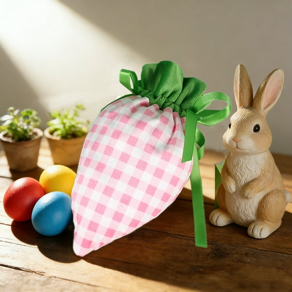 Lunxisen 2 Pcs Easter Velvet Gift Bags Carrot Design Party Favors Candy Jewelry Storage Holiday Celebration(20*12cm)
