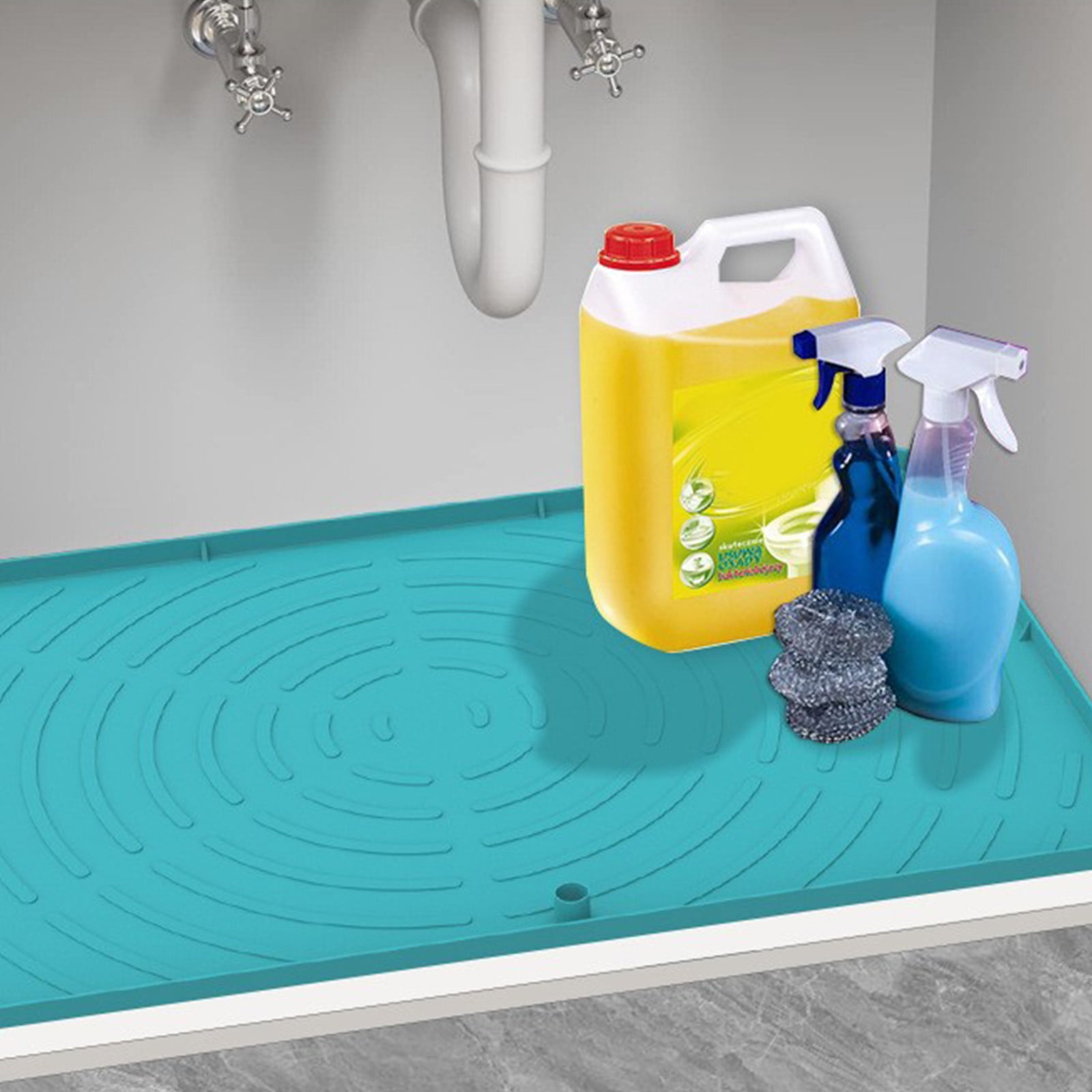 Lunxisen 2 Pcs NonSlip Drip Tray Mat for Kitchen Sink Cabinet Shelf Liner Easy to Clean Waterproof Under Sink Organizer