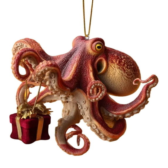 Lunxisen 2 Pcs Octopus Christmas Ornament, Festive Sea Creature Sea Themed Hanging Drop Tree Accessory