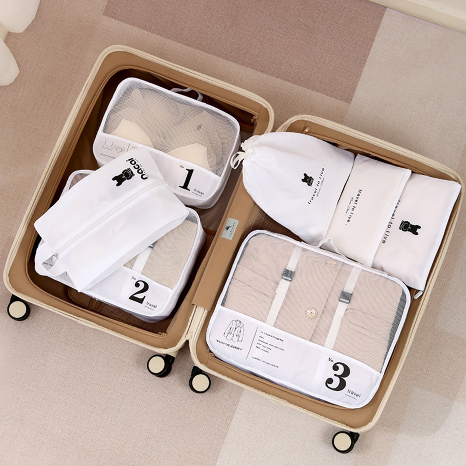 Lunxisen 2 Pcs Packing Cubes for Suitcases,Travel Luggage Packing Organizers with Laundry Bag,Compression Storage Shoe Bag, Clothing Underwear Bag