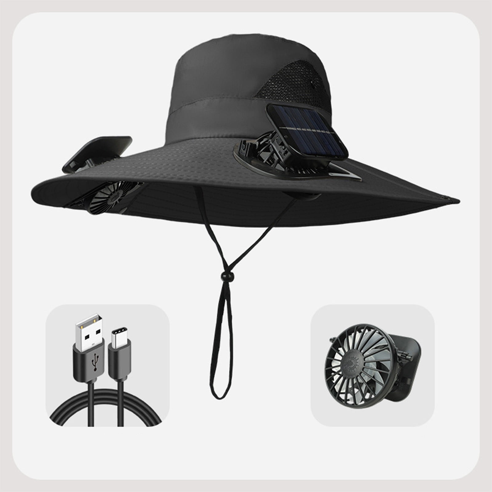 Lunxisen 2 Pcs Summer Fisherman Hat Solar USB Charging Fan Hat for Men ...