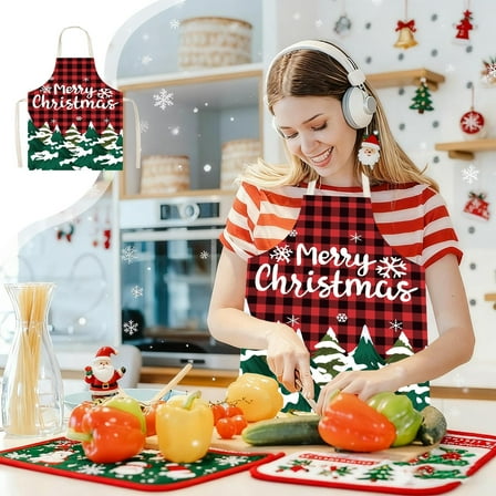 Lunxisen 2 pcs Christmas Kitchen Apron for Men, Women & Kids – Holiday Baking Aprons for Parent-Child Matching, Family, Party, or Gift Use