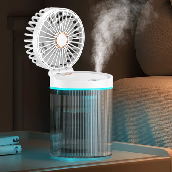 Lunxisen 2 pcs Mini Desk Fan, Rechargeable Battery/USB Powered with LED Light, Quiet Portable Fan for Home, Office, Travel, Camping