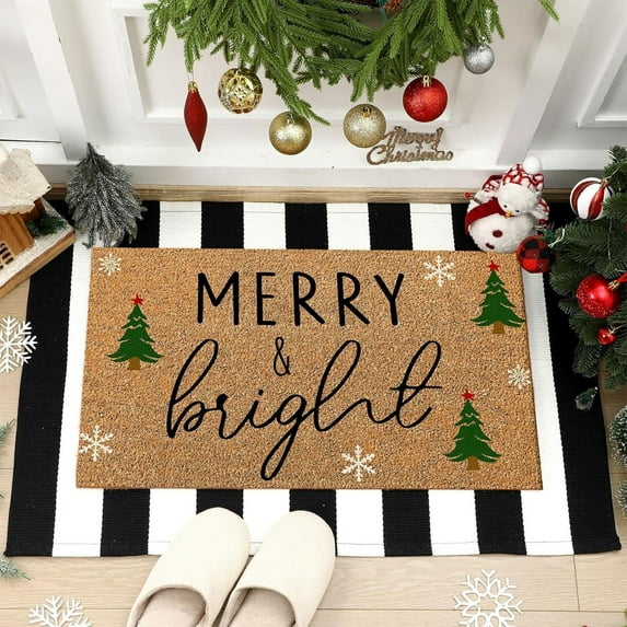 Lunxisen 2 pcs Xmas Tree Winter Doormat, Christmas Home Decor Low-Profile Switch Rug Door Mat Floor Mat for Indoor Outdoor.(15.7x23.6In)
