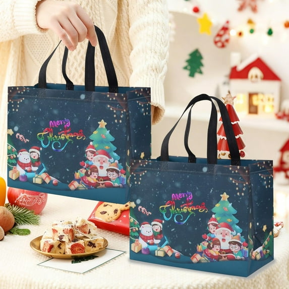 Lunxisen 20 Pcs Christmas Tote Bags, Xmas Non Woven Gift Reusable Grocery Shopping Bags With Handles for Kids Holiday Gifts Wrapping Supplies(25*32*17cm)