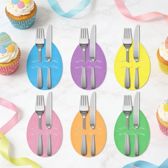 Lunxisen 24 Pcs Easter Bunny Egg Carrot Party Supplies Table Decoration Cutlery Tray Spring Celebration Holiday Dining