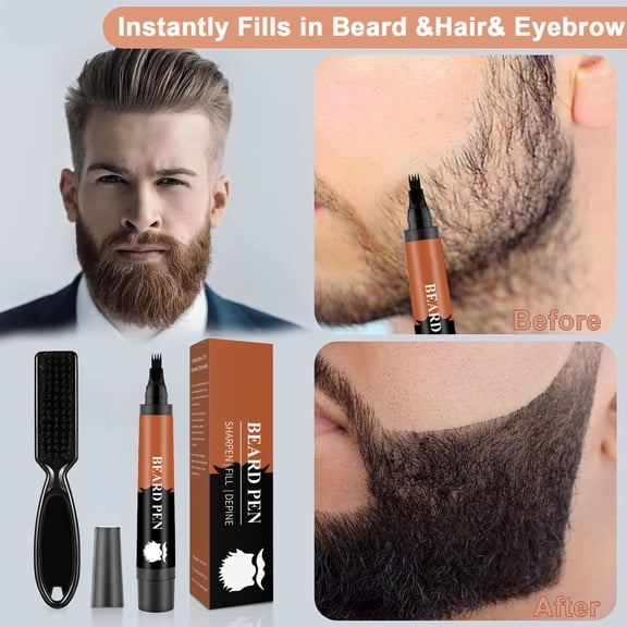 Lunxisen 3 Pcs Beard Pencil Filler for man Water Proof Beard pen and beard brush Long Lasting Coverage Natural Finish, Male Mustache Repair Shape, Effective Enhance Facial Hair(5ml)