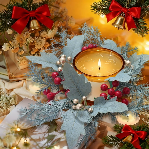 Lunxisen 3 Pcs Christmas Candle Rings Wreaths Berry Pillar Garland Candle Ring Holder Christmas Table Centerpiece Decor for Xmas Pinecone Holiday Festival