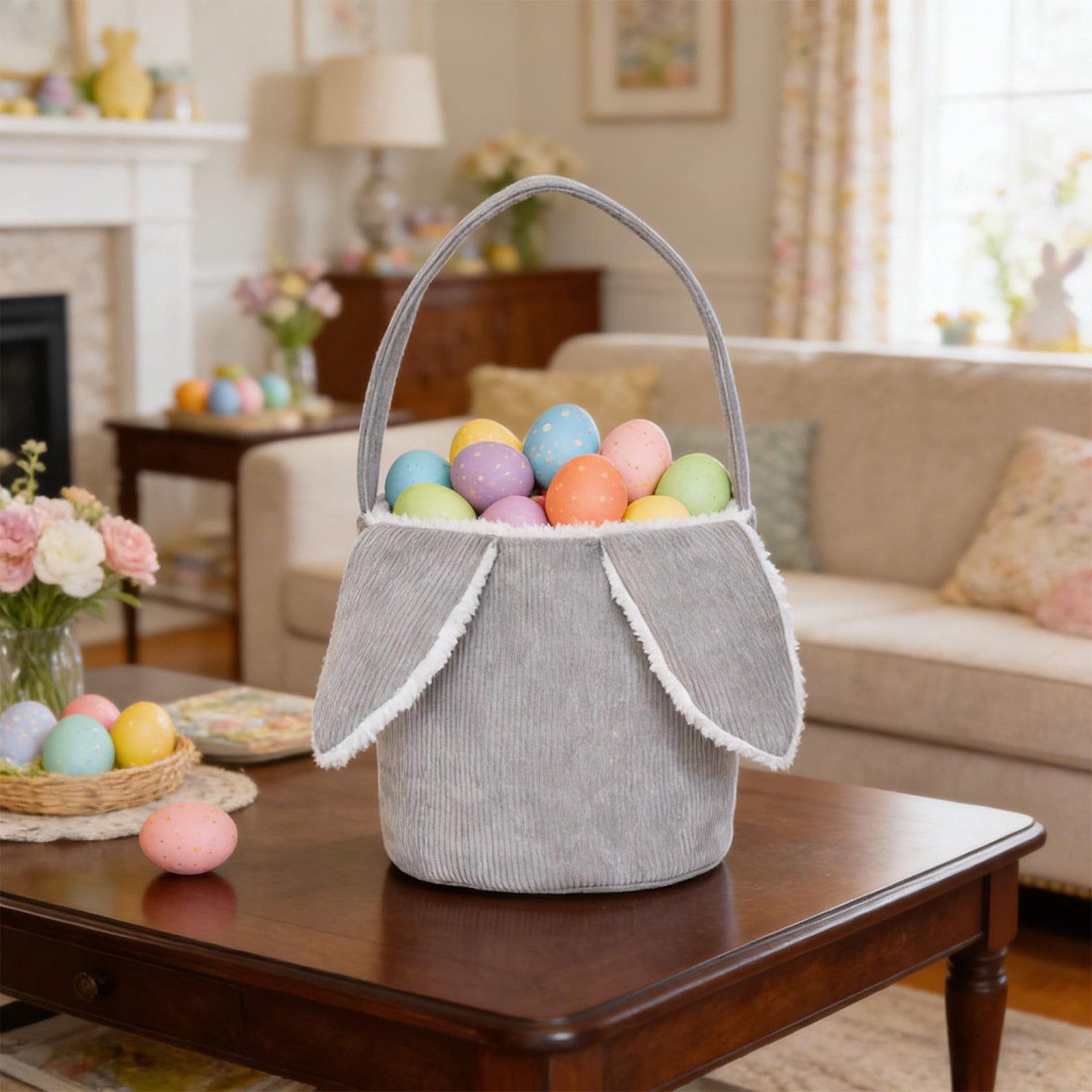 Lunxisen 3 Pcs Corduroy Fleece Easter Basket Stuffers Holiday Gift Bag Candy Pouch Kids Party Favor