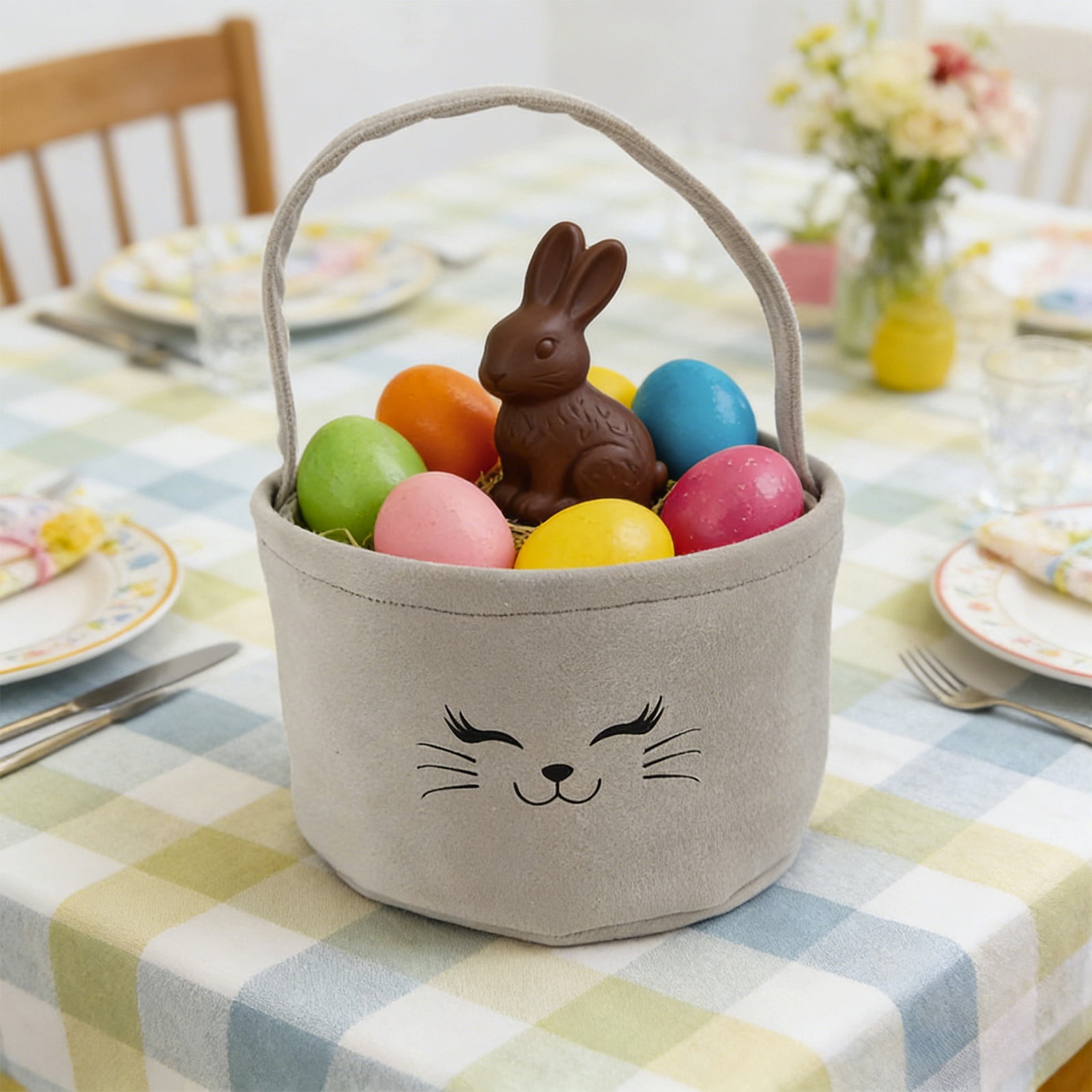 Lunxisen 3 Pcs Easter Bunny Basket with Ears for Easter Eggs Gifts and Treats Storage Holiday Decor
