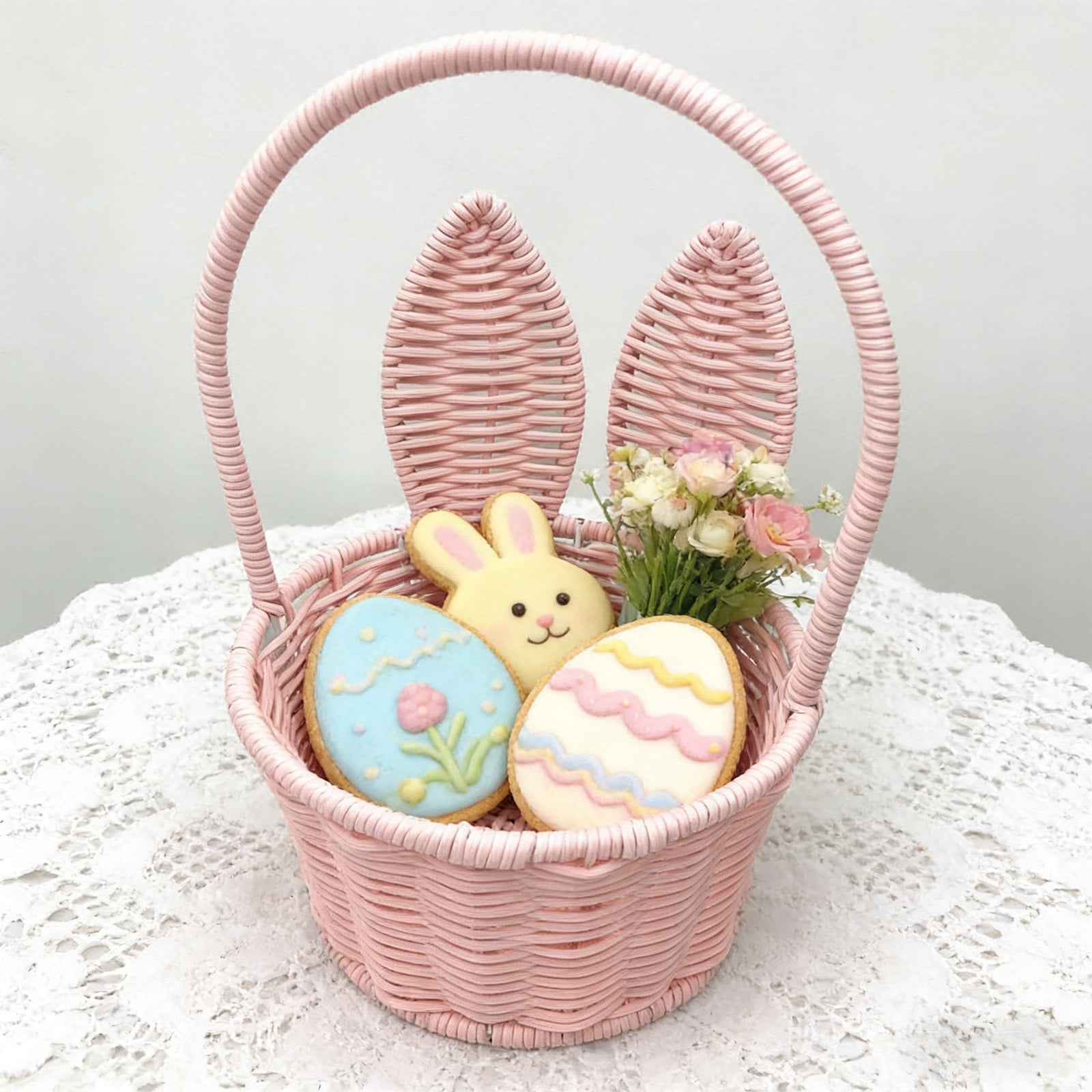 Lunxisen 3 Pcs Easter Bunny Woven Basket Cute Rabbit Handbasket Multi Purpose Storage Organizer for Home Nursery Picnic and Sundries