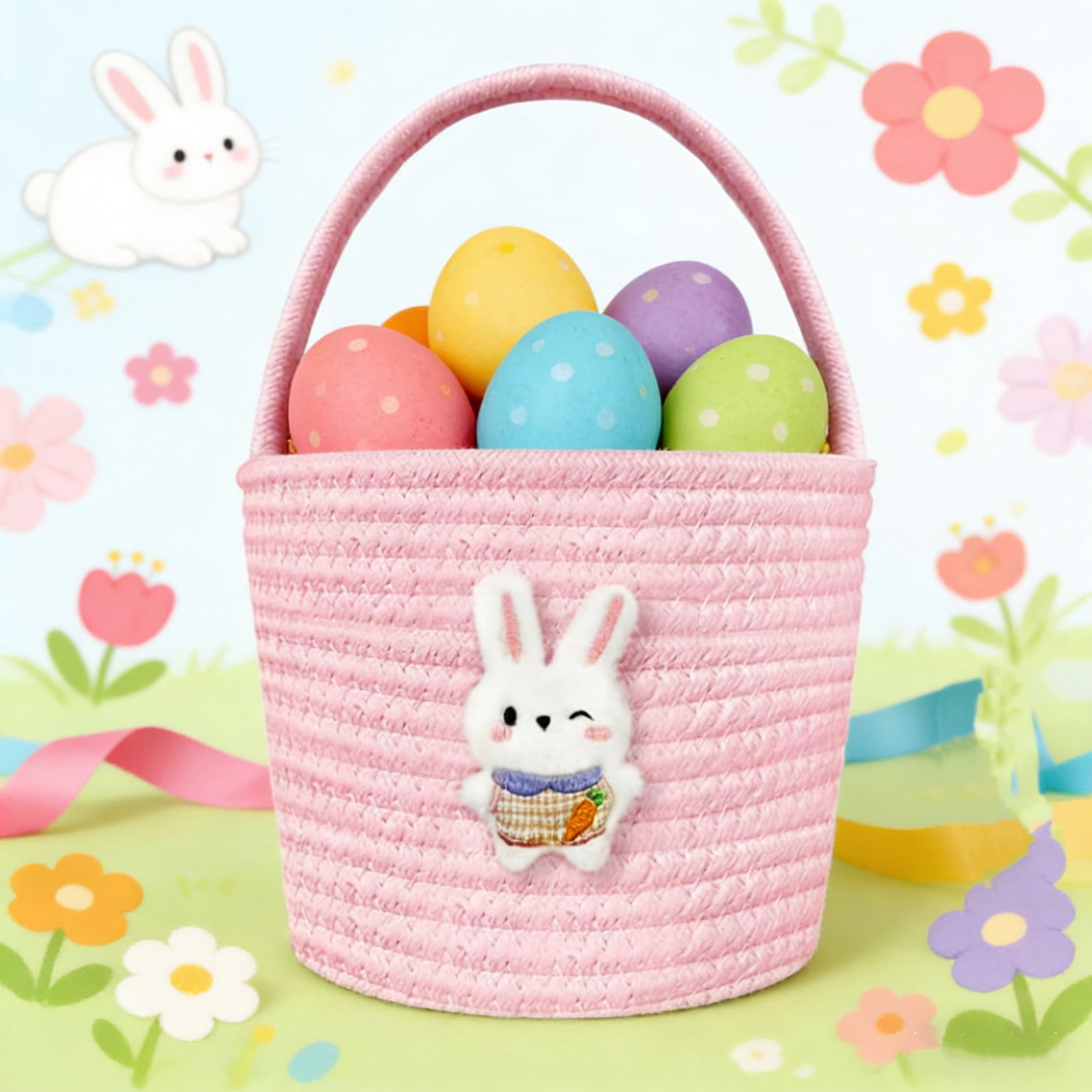 Lunxisen 3 Pcs Easter Party Decoration Basket Storage Organizer Portable Candy Holder for Home Outdoor Celebration