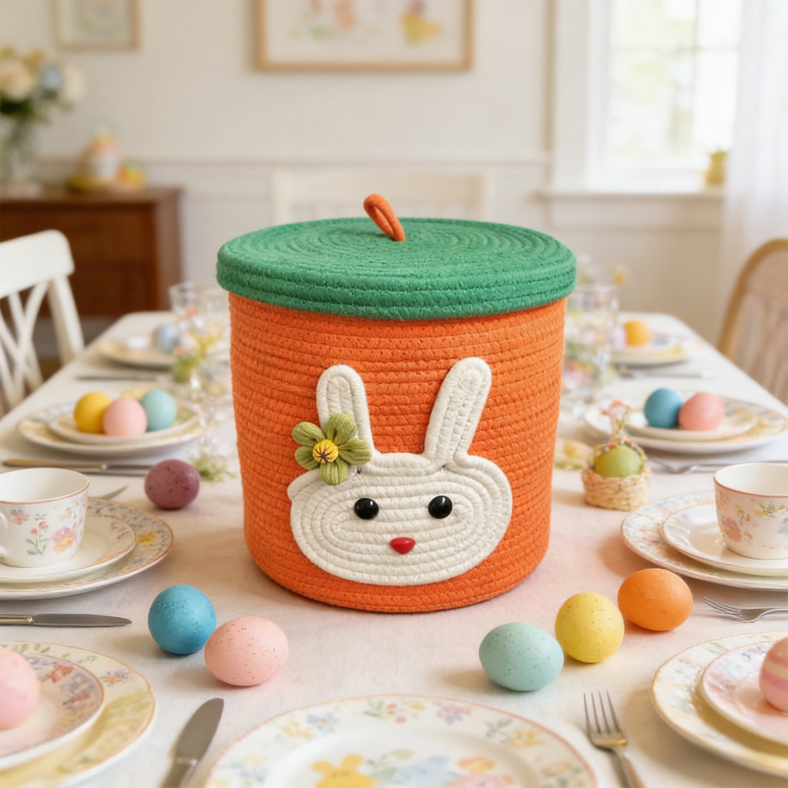 Lunxisen 3 Pcs Easter Rabbit Shaped Storage Basket Handwoven Decorative Organizer Home Decor Spring Holiday Gift