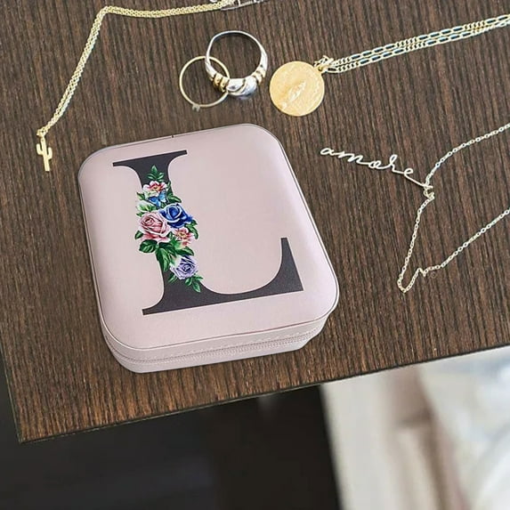 Lunxisen 3 Pcs Initial Jewelry Box Organizer, Travel Jewelry Case with Mirror, Leather Jewelry Box for Travel, Personalized Birthday Gift for Women Girls