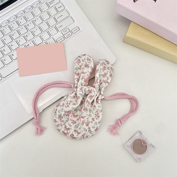Lunxisen 3 Pcs Rabbit Ear Shape Cosmetic Drawstring Bag Fashion Satin Makeup Pouch Jewelry Storage Gift Wrapping Bag