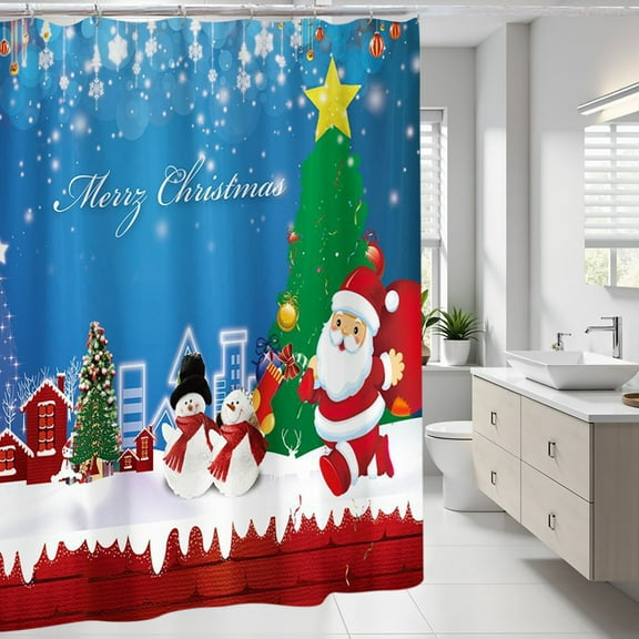 Lunxisen 3 Pcs Shower Curtain & Bathroom Carpet Non-Slip Soft Toilet Set, Family Bathtub Waterproof Shower Curtain Set