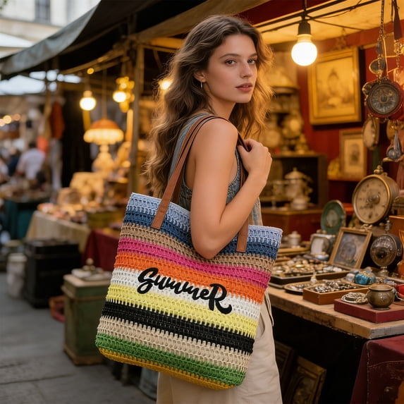 Lunxisen 3 Pcs Summer Knitted Handbag Tote Bag for Women, Boho Beach Bag, Lightweight Crossbody Purse, Fashionable Shoulder Bag for Travel