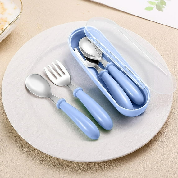 Lunxisen 3 Pcs Travel Utensils with Case,Stainless Steel Portable Cutlery Set, Reinforced Case with Buckle Design, Lunch Box for Camping Work School, Include Fork Spoon, Dishwasher Safe