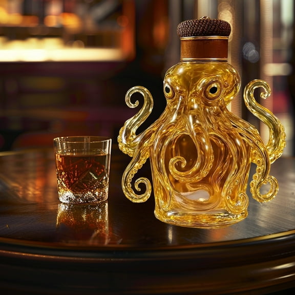 Lunxisen 3 Pcs Whiskey Bottle Octopus Shaped Novelty Glass Decanter Funny Animal Theme Empty Wine Carafe Liquor Storage Container Stylish Home Bar Art Decor Gift(320ml)