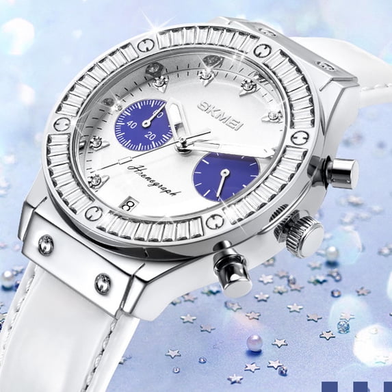 Lunxisen 3 Pcs Women's Rhinestone Quartz Watch Date Display Waterproof Leather Strap Elegant Dress Watch Gift
