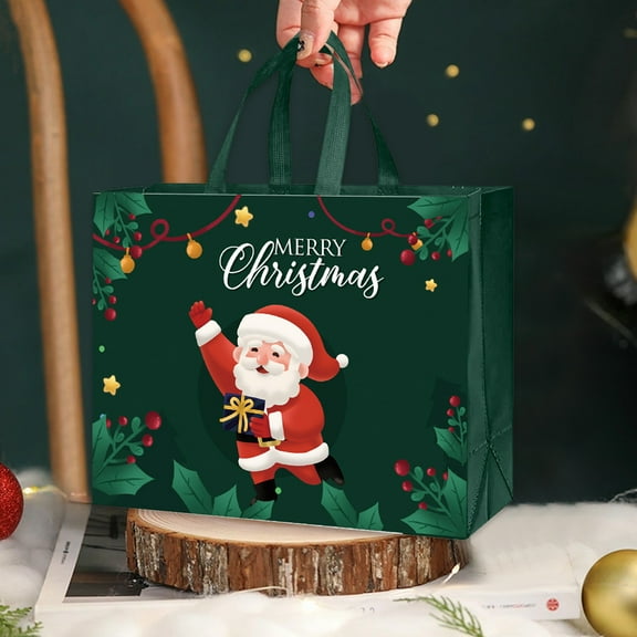 Lunxisen 4 Pcs Christmas Gift Bags With Handles, Non Woven Reusable Holiday Treat Bags for Gifts