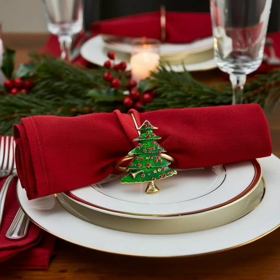 Lunxisen 4 Pcs Christmas Napkin Rings, Napkin Holder Ring for Christmas Dinner Table Decor Cloth Napkins, Wedding Receptions, Holiday Party, Banquet and Home Kitchen