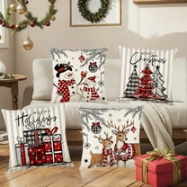 Lunxisen 4 Pcs Christmas Throw Pillow Covers, Xmas Decorations Cushion, Retro Santa Claus Pillowcase, Winter Holiday Decorative Pillow Case, Indoor Home Bedroom Couch Decor