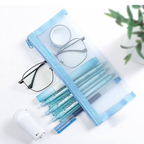 Lunxisen 4 Pcs Clear Mesh Pencil Case Zippered Organizer For Supplies Transparent Storage Pouch Essential Stationery Bag