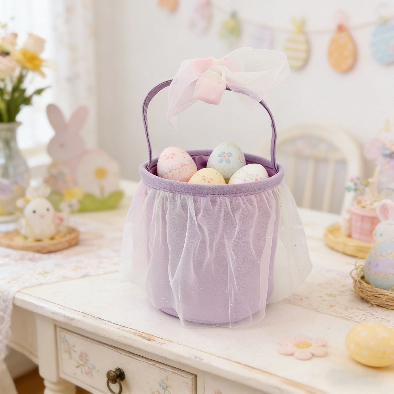 Lunxisen 4 Pcs Easter Basket Bag Decorative Gift Storage Organizer for Holiday Party Home Decor