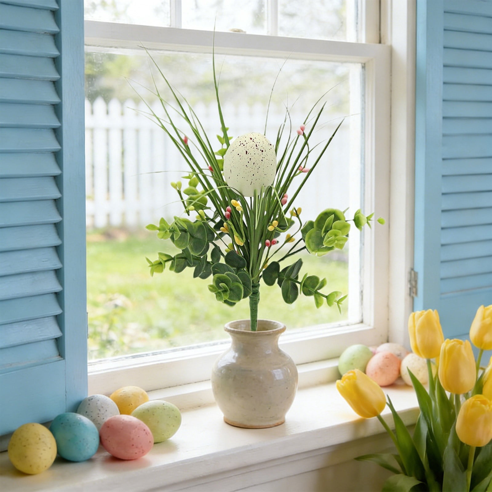 Lunxisen 4 Pcs Easter Bunny Wreath Spring Door Decor Floral Garland ...