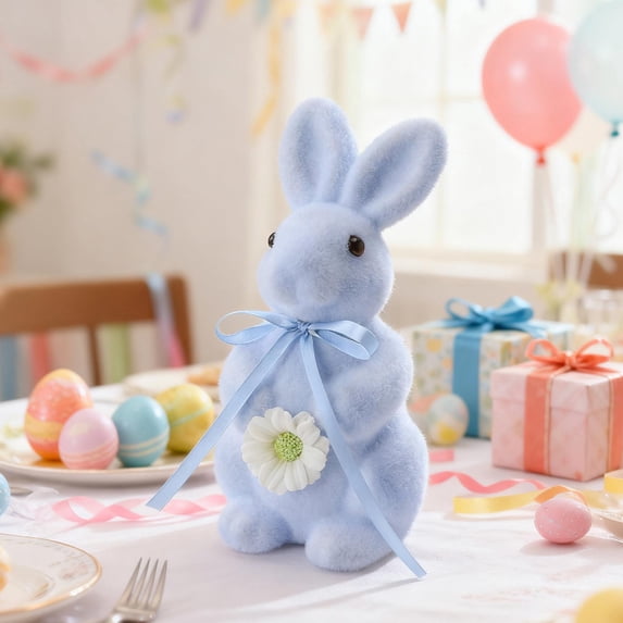 Lunxisen 4 Pcs Easter Decorations Flocked Bunnies Figurine Flocking Rabbit Tabletop Ornament for Easter Centerpieces for Spring Home Office Table Decor,Party Supplies