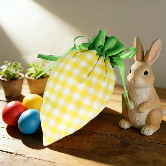 Lunxisen 4 Pcs Easter Velvet Gift Bags Carrot Design Party Favors Candy Jewelry Storage Holiday Celebration(20*12cm)