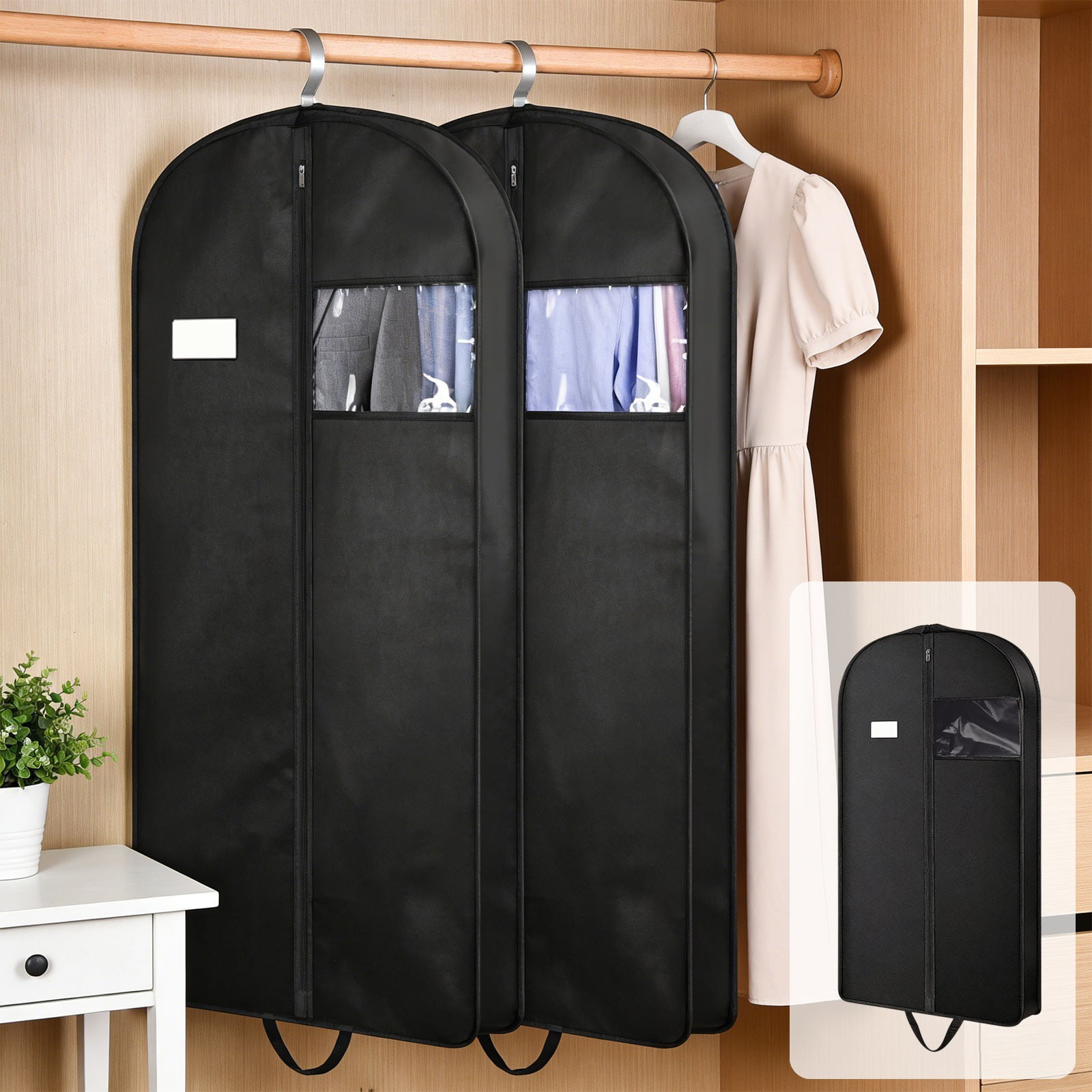 Lunxisen 4 Pcs Garment Bag for Clothes Storage Travel Organizer Foldable Garment Bag with Transparent Window Thickened Design for Closet Suit Protection(110*60*10cm)