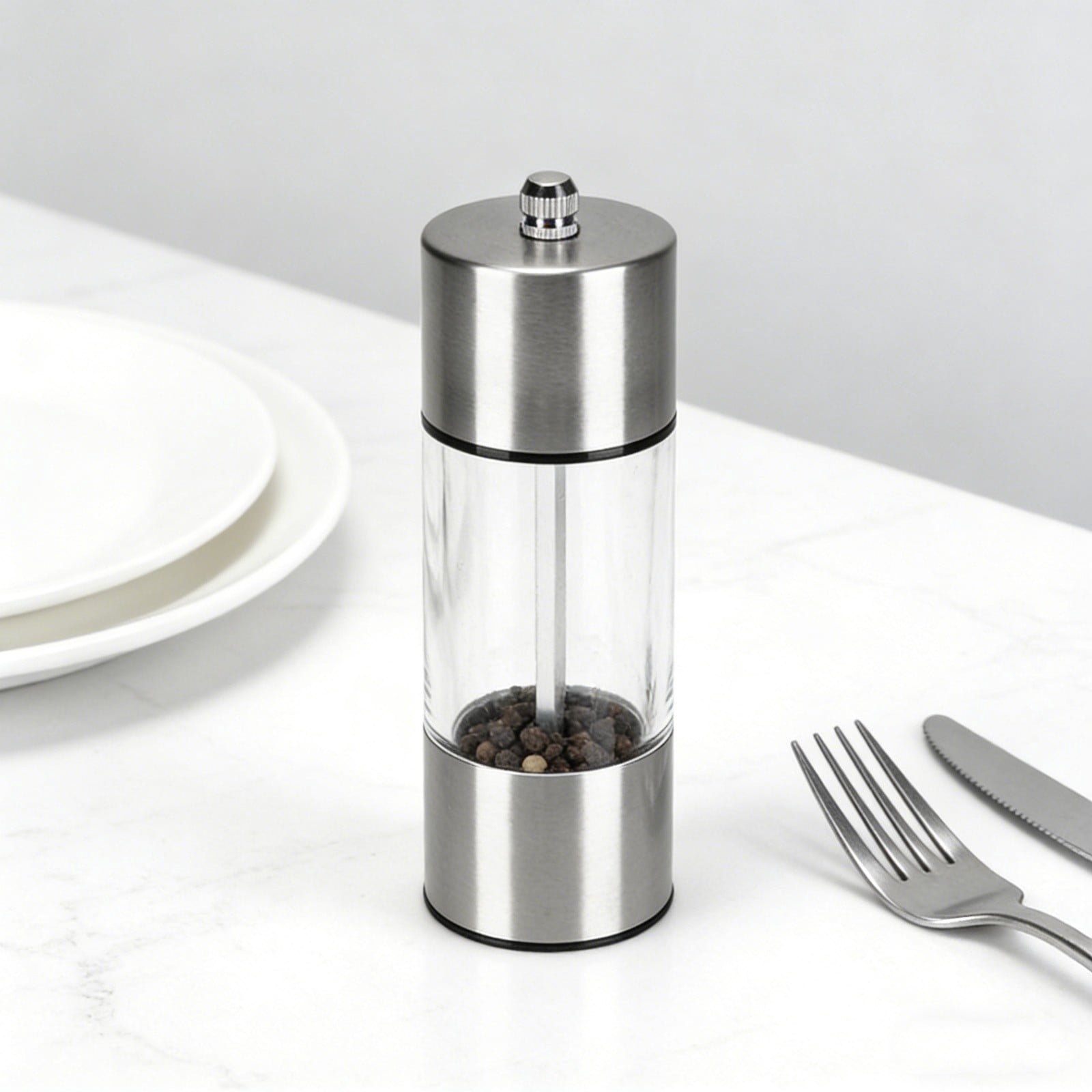 Lunxisen 4 Pcs Modern Stainless Steel Pepper Grinder Set Adjustable Coarseness Manual Mill Kitchen Dining Table Essential Spice Tool(S)