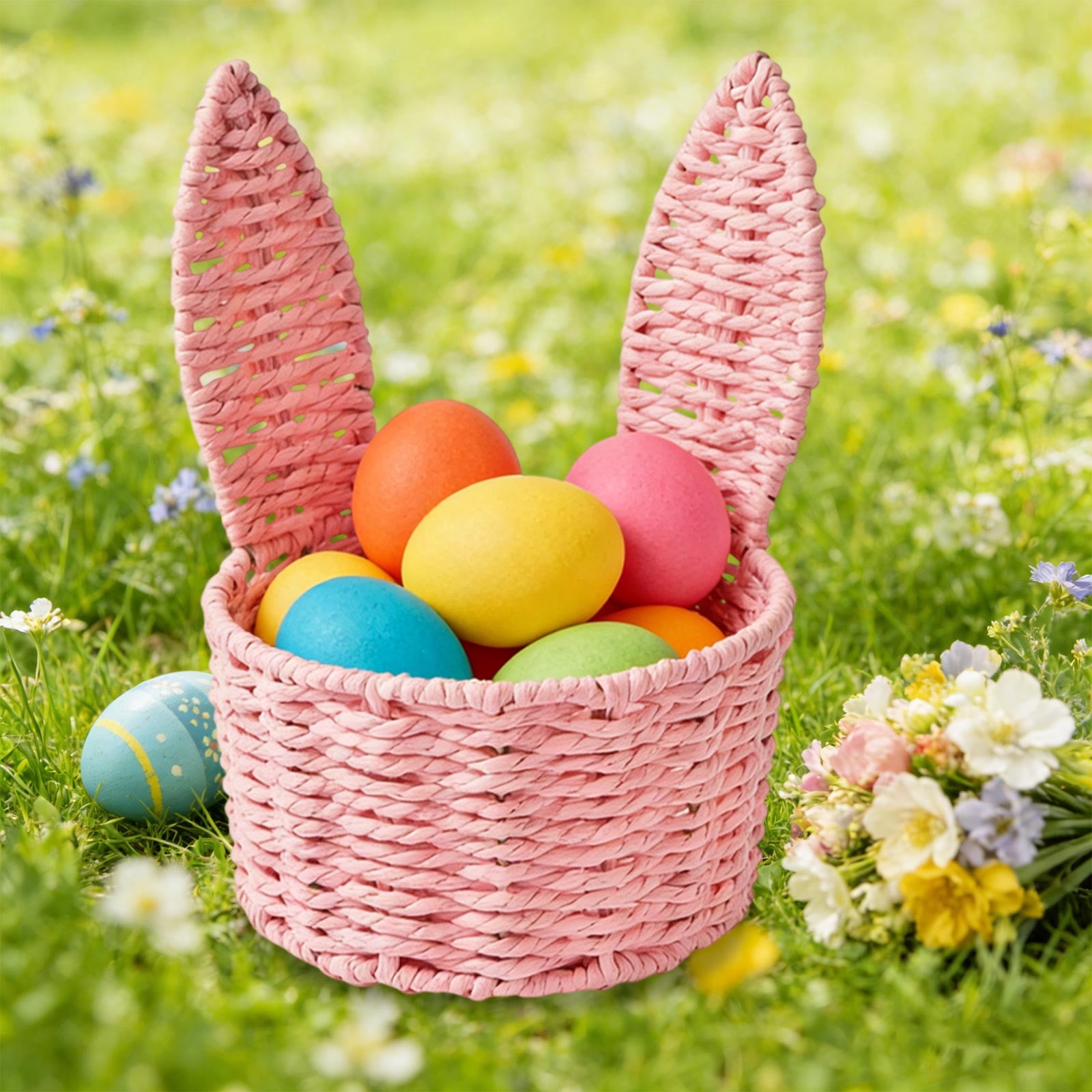 Lunxisen 4 Pcs Paper Cord Woven Rabbits Ear Flower Basket Florist Fresh Flower Arrangement Basket Gift Basket Easter Decorative Rabbits Ear Flower Basket
