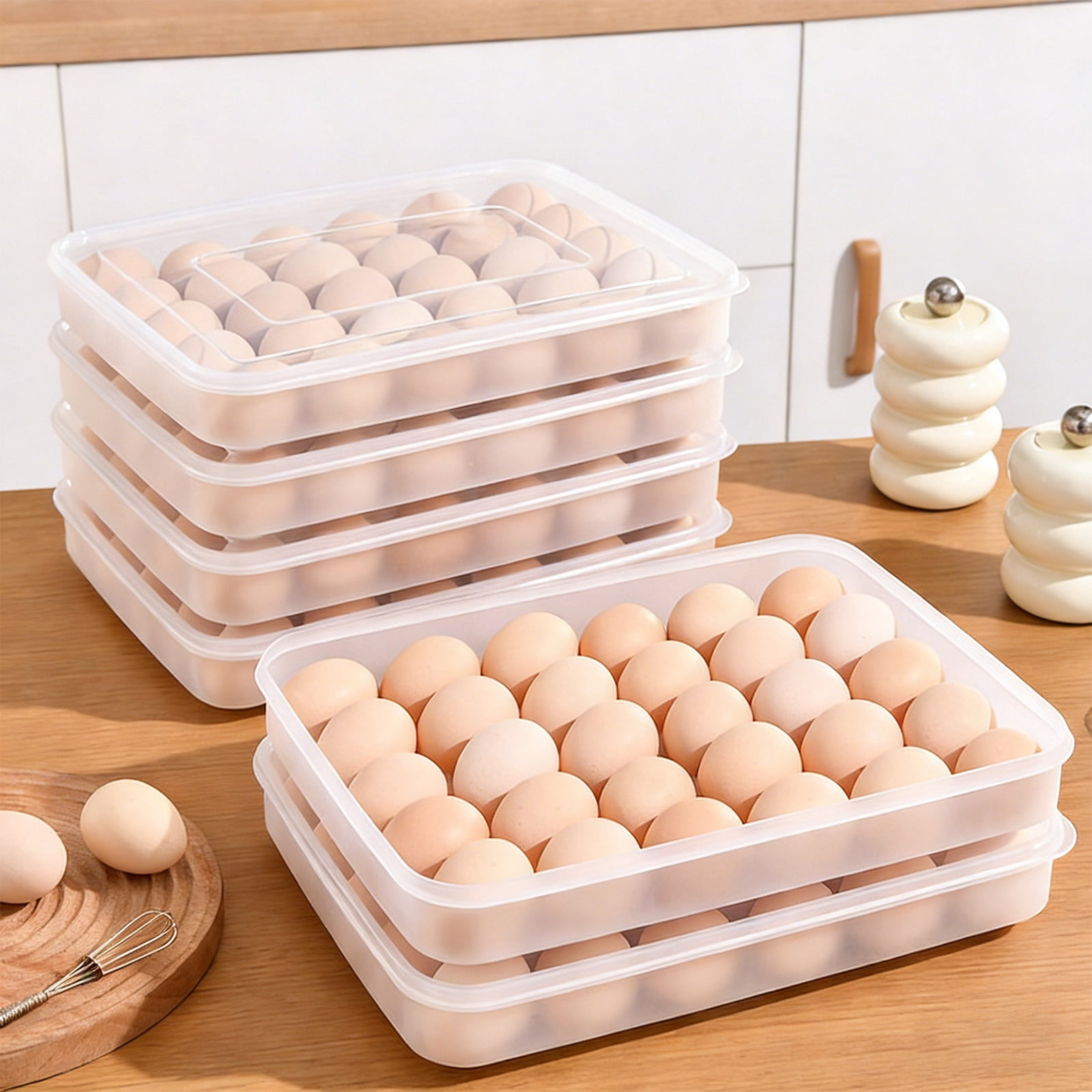 Lunxisen 4 Pcs Refrigerator Egg Storage Box Stackable Organizer Antis-Roll Lid Freshness Clear Kitchen Food Container