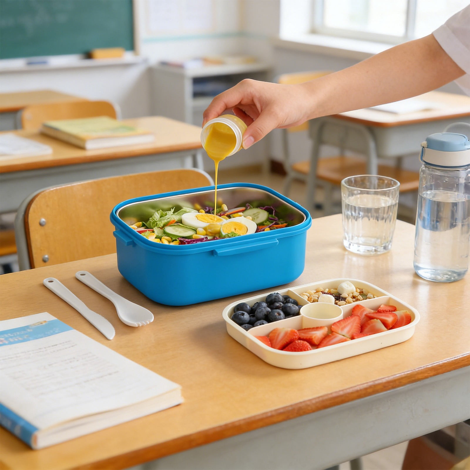 Lunxisen 4 Pcs Stainless Steel Food Container Compartment Lunch Box ...