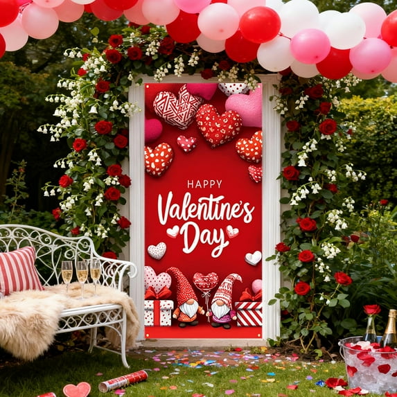 Lunxisen 4 Pcs Valentine's Day Door Banner Valentines Day Decorations Valentines Door Cover Love Themed with Hearts and Plaid Backdrops For Photoshoot Valentines Day Decorations.(35*71in)