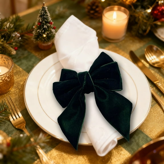 Lunxisen 4 Pcs Velvet Bow Napkin Rings, Christmas Bowknot Napkin Holder Ring Dining Table Decor for Xmas Dinner Parties Holiday Wedding Home Table Setting