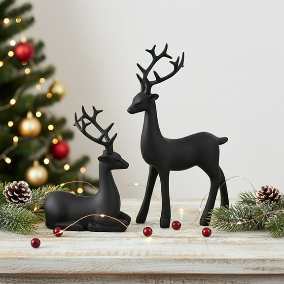 Lunxisen 4 pcs Deer Decor Figurine Stag Decoration Reindeer Home Gifts Polyresin