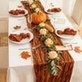 thumbnail image 1 of Lunxisen 4 pcs Fall Thanksgiving Gauze Table Runner Cheesecloth Fabric Rustic Burnt Orange Cheese Cloth Runner Sheer Table Cloth Runner for Birthday Wedding Banquet(70.87in), 1 of 7