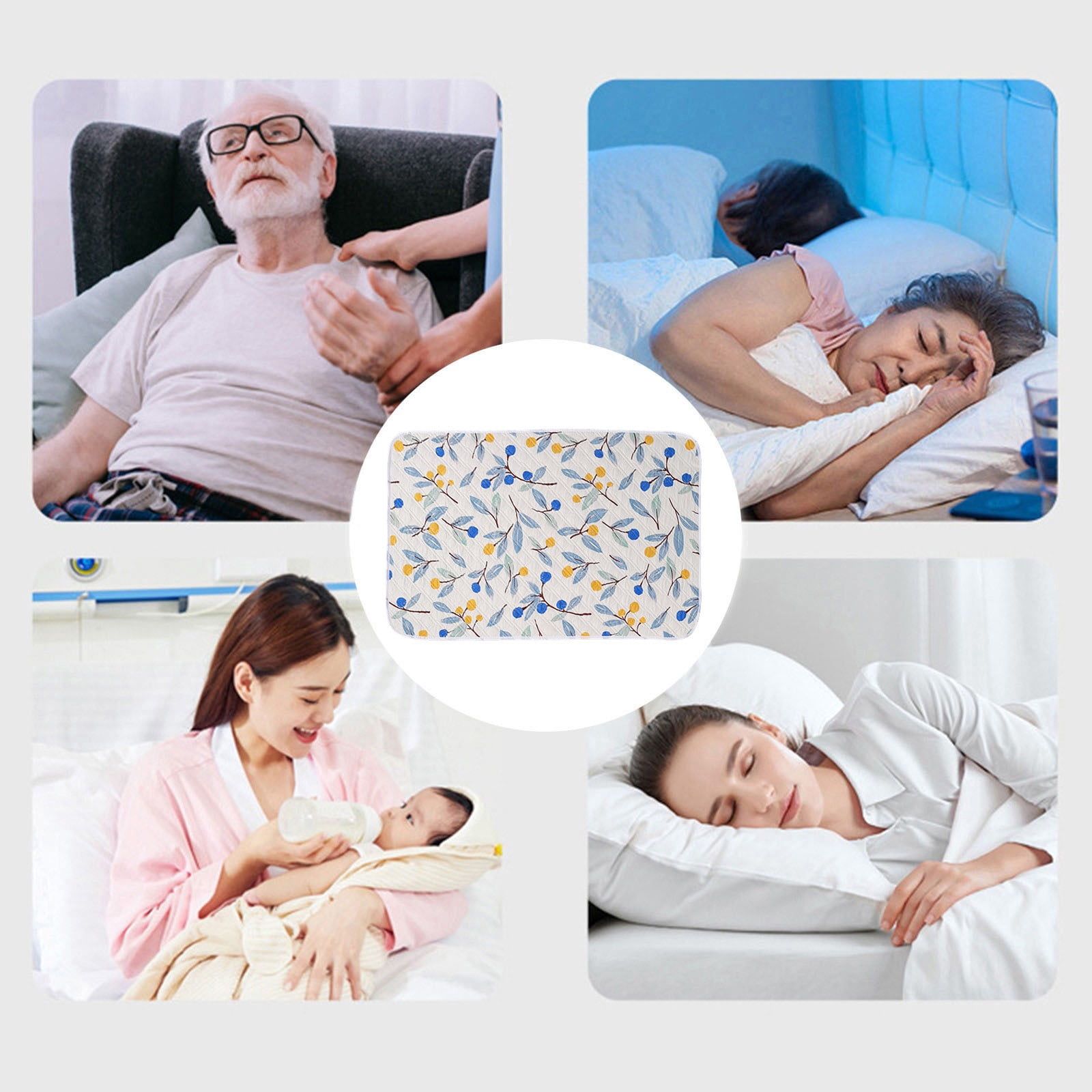 Lunxisen 4 pcs Washable Waterproof Incontinence Bed Pads with Straps Queen Size - Heavy Absorbency Mattress Pad for Adults, Elderly(59*39.37in)