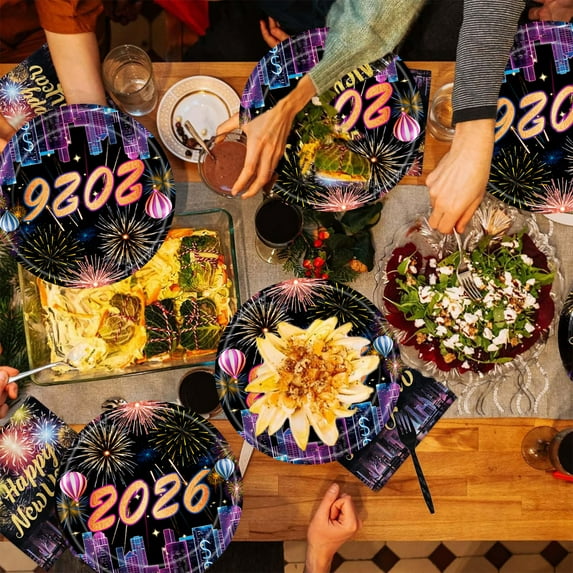 Lunxisen 40 Pcs New Year Oval Paper Plates Large Spring Festival Eve Party Decorations Year of the Disposable Dessert Cake Supplies(9in)