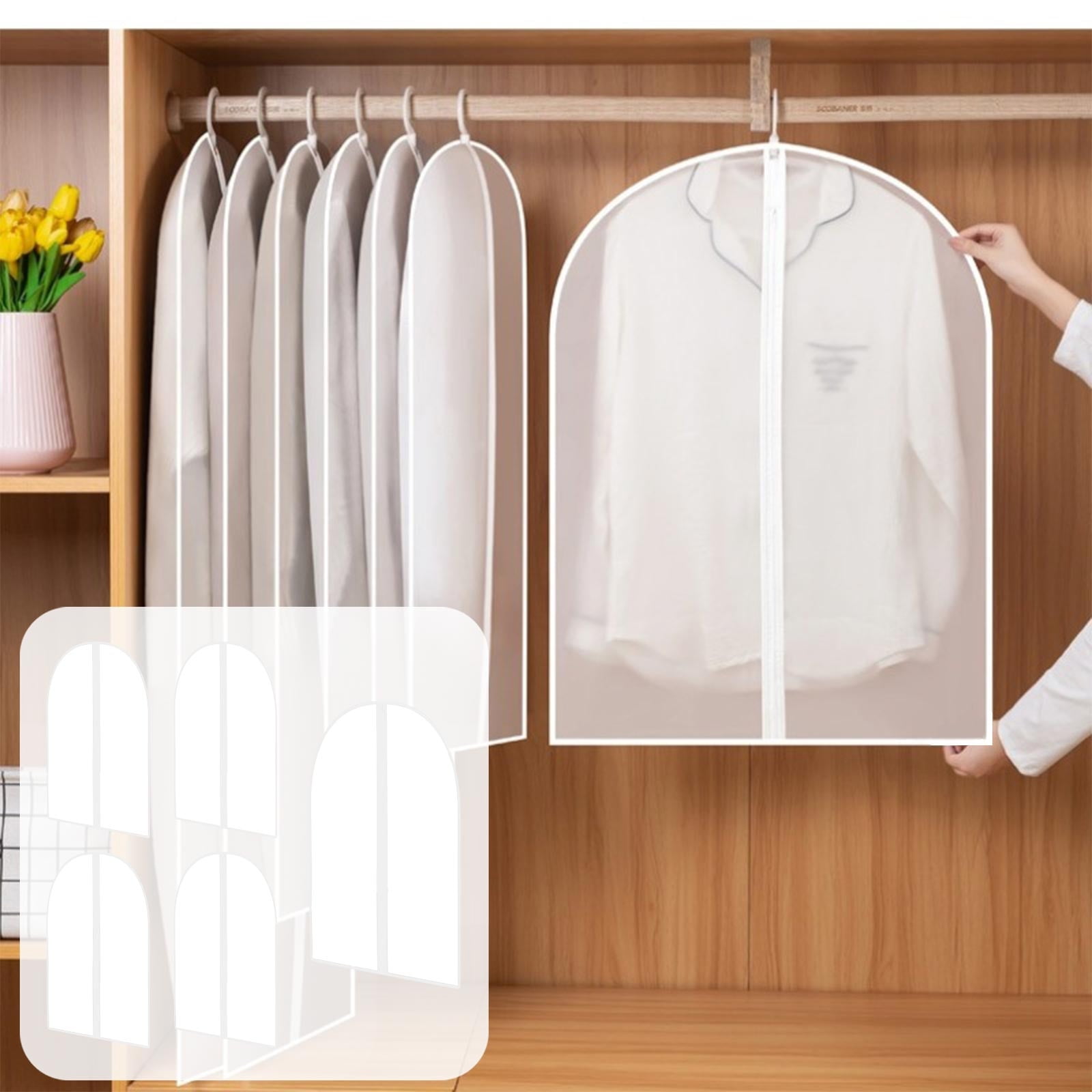 Lunxisen 5 Pcs Garment Bag Plastic Garment Bags with Zipper Hanging Clothes Cover Dress Bag for Suits, Coats Closet(S)