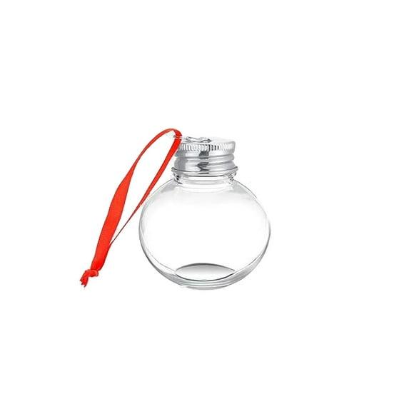 Lunxisen 6 Pcs Bulb Ball Shaped Bottles with Lids, Xmas Spherical Drink Bottles, Plastic Christmas Fillable Ornaments DIY Candy Jars for Holiday Festive Gatherings(50ml)