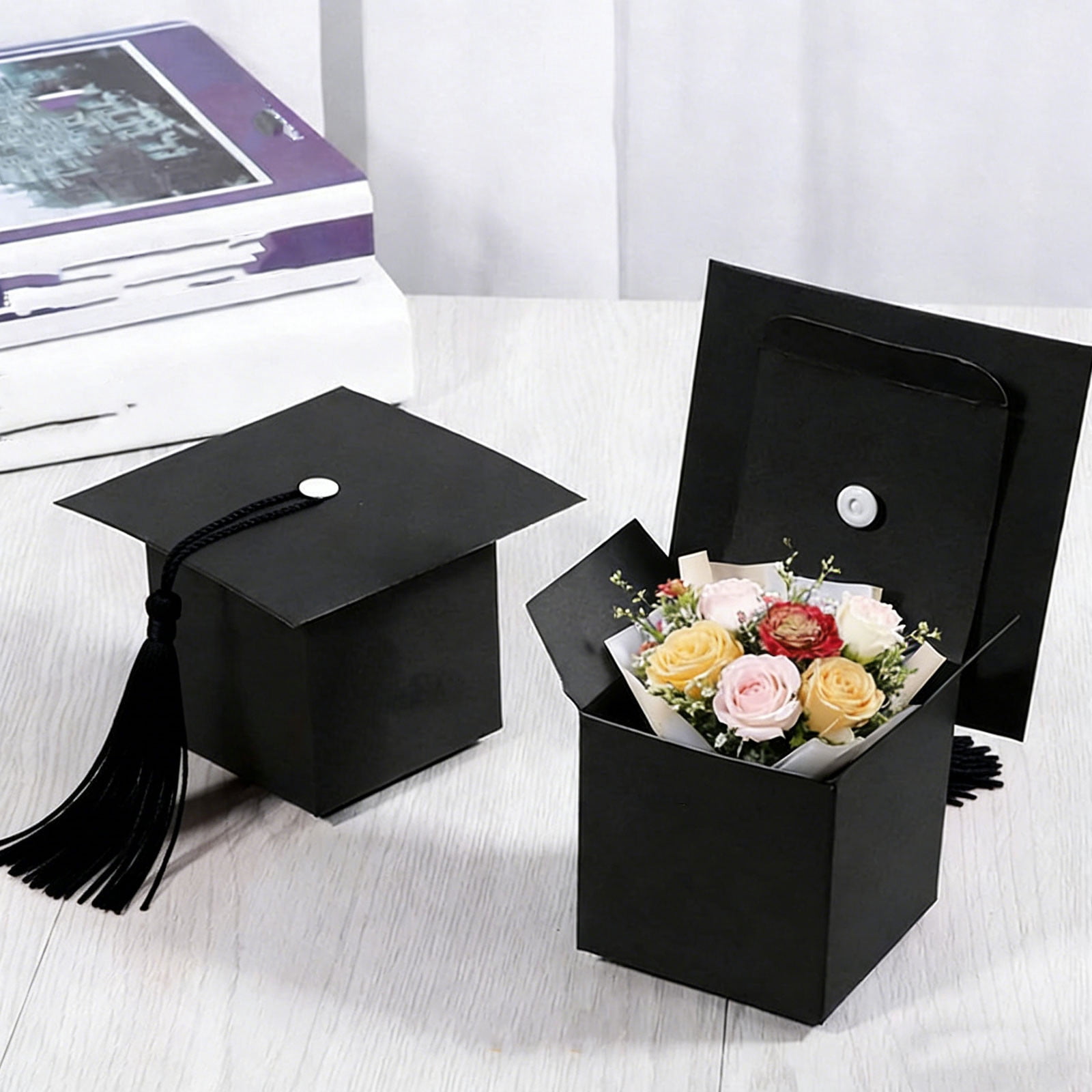 Graduation Containers Lunxisen 6 Pcs Graduation Cap Gift Box Tassel Decor Party Favor Treat ...