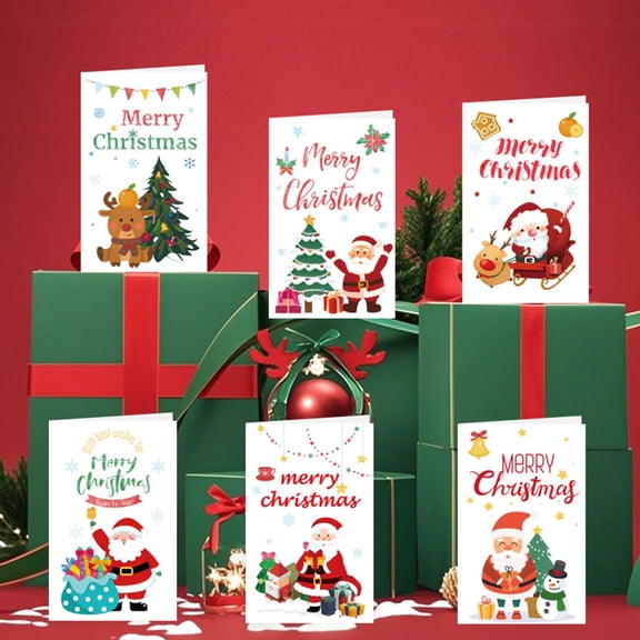 Lunxisen 6 Pcs Pack Foiled & Glittery Assorted Box Christmas Cards with Envelopes and Stickers, Christmas Card Set