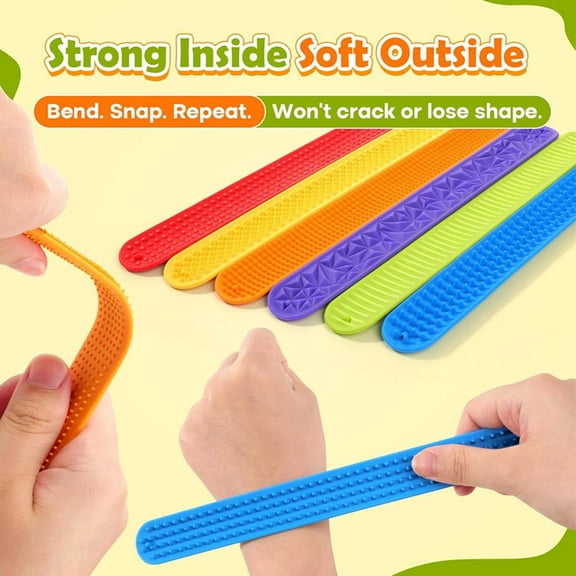 Lunxisen 6 Pcs Slap Bracelets Sensory Fidget Toys Textured Wearable Calming Stress Relief Anxiety Focus ADHD Therapy Essential