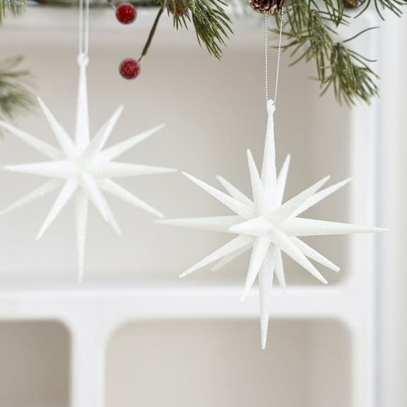 Lunxisen 8 Pcs Silver Christmas Star Ornament for Christmas Tree Glitter Exploding Starburst Bethlehem Star Decor 3D Hanging Pendant for Xmas Tree Party Indoor Outdoor Decor